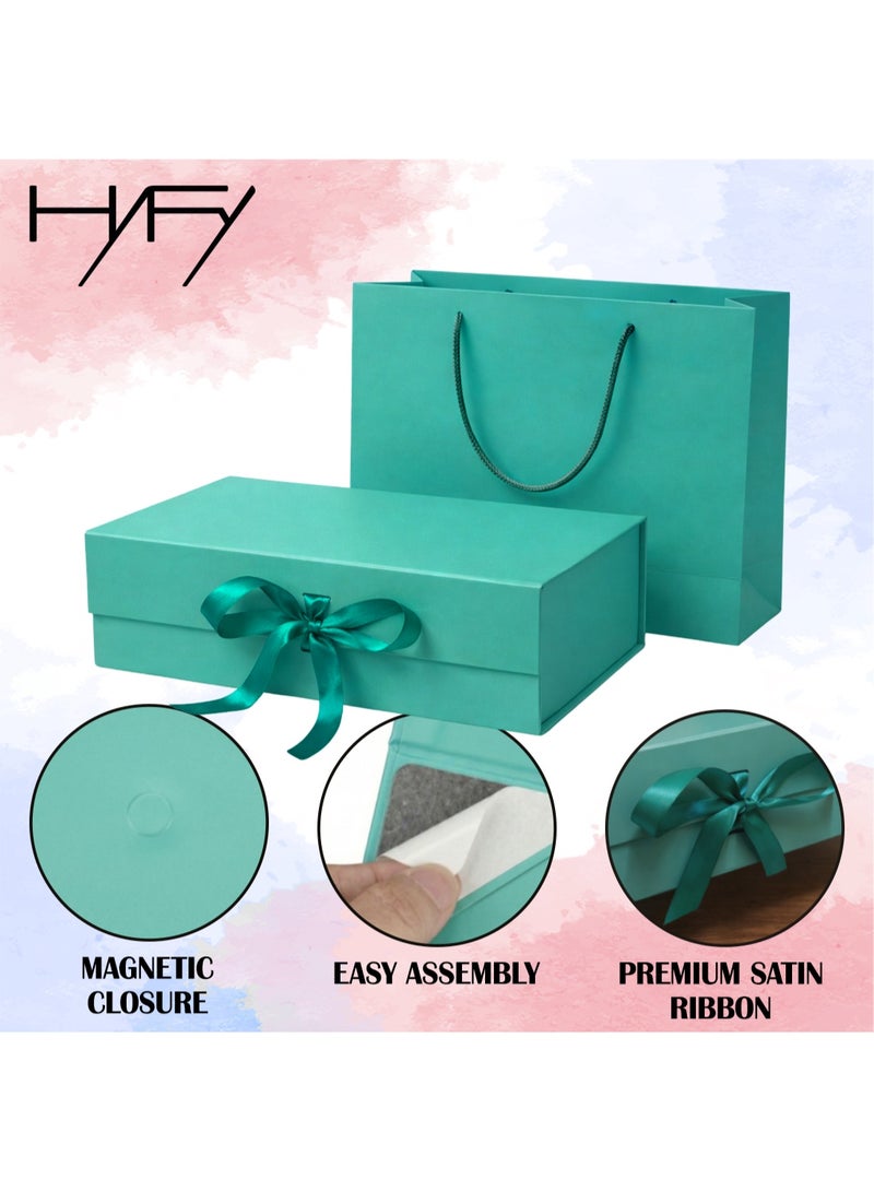 هاي فاي صندوق هدايا فاخر باللون الأزرق (تيل) مع حقيبة هدايا - مقاس ٣٢×٢٠×١٠ سم. علبة هدايا كبيرة مغلفة، إغلاق مغناطيسي مع شريط وغطاء قابل للطي. مثالية لتغليف هدايا حفلات الزفاف وأعياد الميلاد. - Image 2